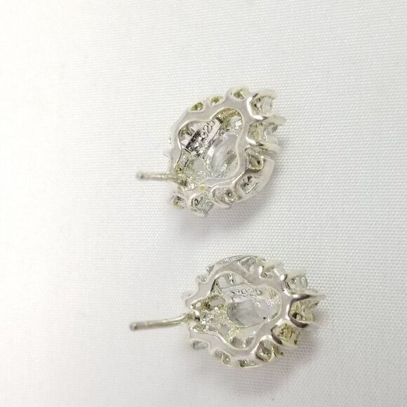 Vintage Sterling Silver CZ Cluster Stud Earrings, Sparkly Rhinestone Estate - Picture 3 of 7